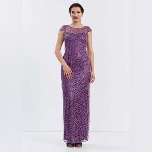 Short Sleeve Maxi Sequin Column Regular Purple Prom Dress